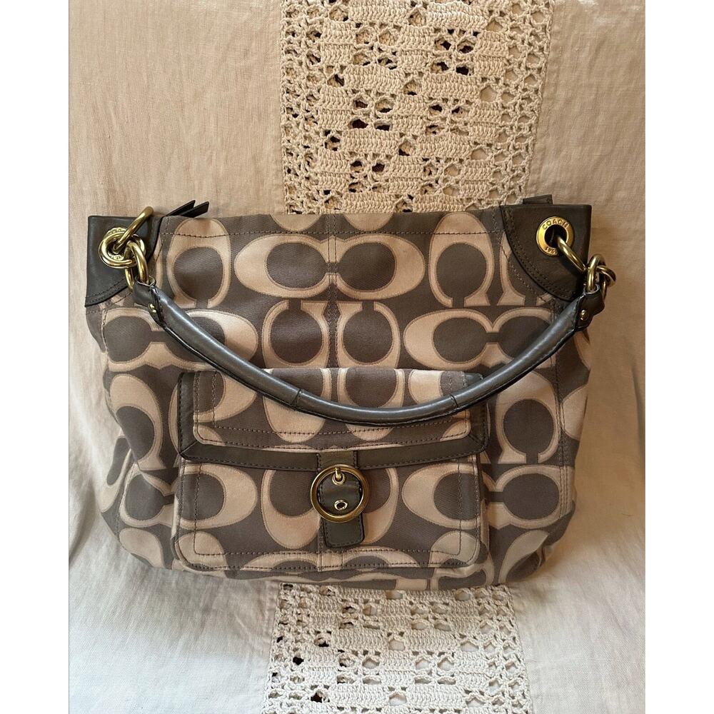 Coach F18875 Signature C Gray Penelope Full Zip Single Handle Hobo Handbag Purse